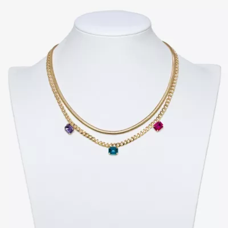 Bijoux Bar Gold Tone Womens Multi Color Glass 17 1/2 Inch Strand Necklace