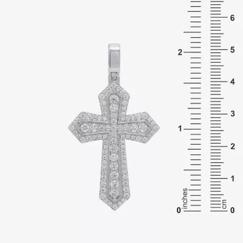 Mens 2 CT. T.W. Natural White Diamond 10K Gold 10K White Gold Cross Pendant