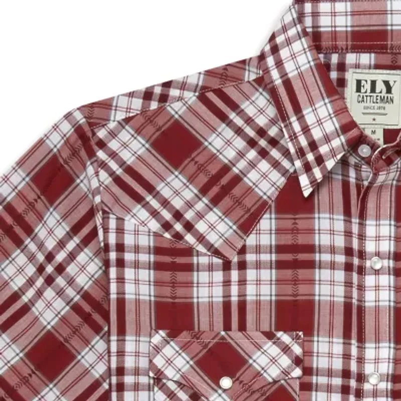 Ely Cattleman Textured Aztec Plaid Mens Short Sleeve Western Shirt