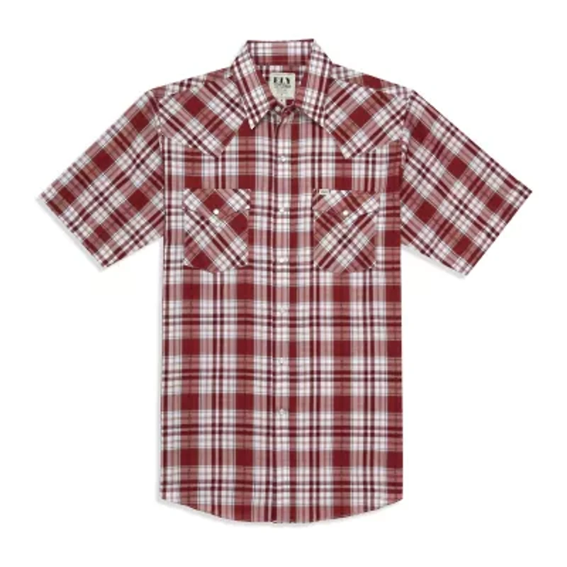 Ely Cattleman Textured Aztec Plaid Mens Short Sleeve Western Shirt