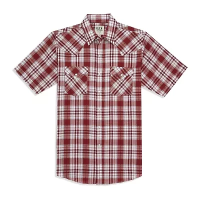 Ely Cattleman Textured Aztec Plaid Mens Short Sleeve Western Shirt