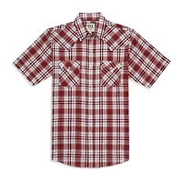 Ely Cattleman Textured Aztec Plaid Mens Short Sleeve Western Shirt