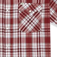 Ely Cattleman Textured Aztec Plaid Mens Short Sleeve Western Shirt
