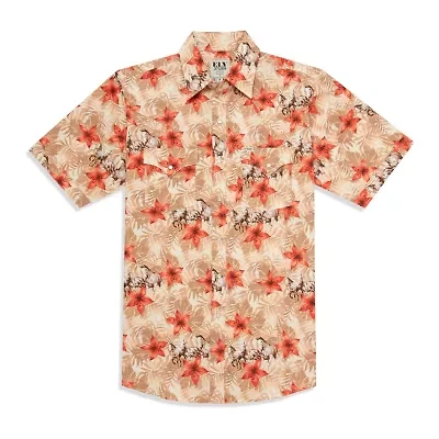 Ely Cattleman Hawaiian Horse Print Mens Short Sleeve Western Shirt