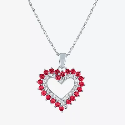 Womens Lab Created Red Ruby Sterling Silver Heart Inch Pendant Necklace