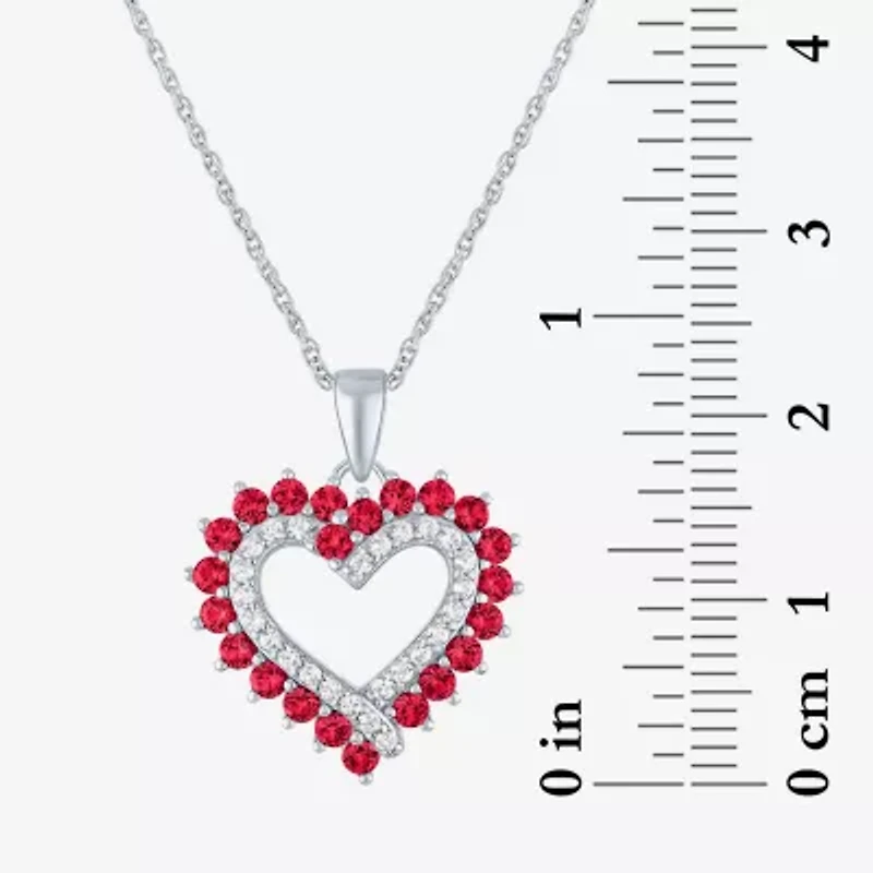 Womens Lab Created Red Ruby Sterling Silver Heart Inch Pendant Necklace