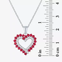 Womens Lab Created Red Ruby Sterling Silver Heart Inch Pendant Necklace