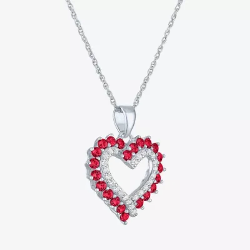 Womens Lab Created Red Ruby Sterling Silver Heart Inch Pendant Necklace