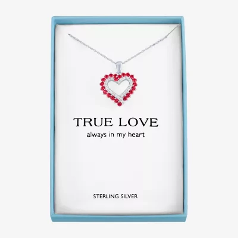 Womens Lab Created Red Ruby Sterling Silver Heart Inch Pendant Necklace