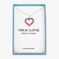 Womens Lab Created Red Ruby Sterling Silver Heart Inch Pendant Necklace