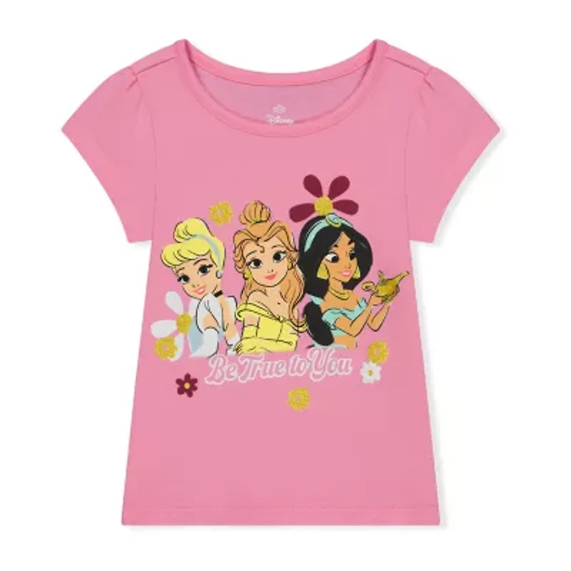 Disney Toddler Girls Round Neck Short Sleeve Loose Fit Princess Graphic T-Shirt