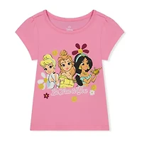 Disney Toddler Girls Round Neck Short Sleeve Loose Fit Princess Graphic T-Shirt