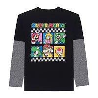 Little & Big Kid Boys Crew Neck Long Sleeve Regular Fit Super Mario Graphic T-Shirt