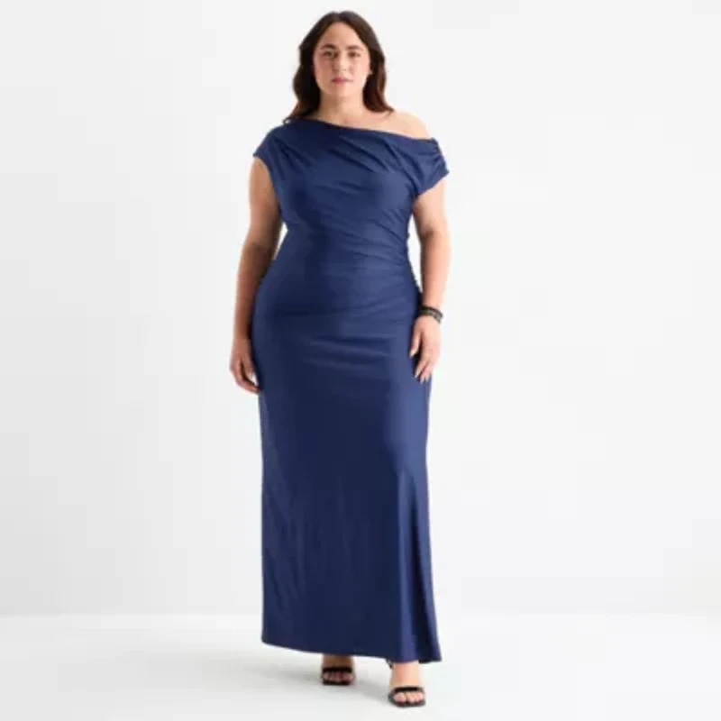 Premier Amour One Shoulder Womens Evening Gown Plus