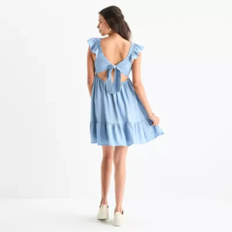 by&by Womens Short Sleeve Juniors Fit + Flare Dress