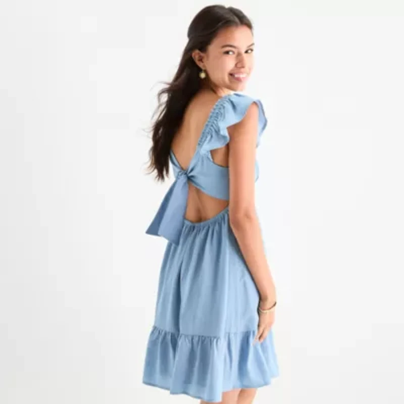 by&by Womens Short Sleeve Juniors Fit + Flare Dress