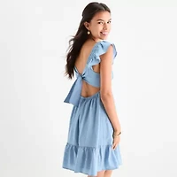 by&by Womens Short Sleeve Fit + Flare Dress Juniors