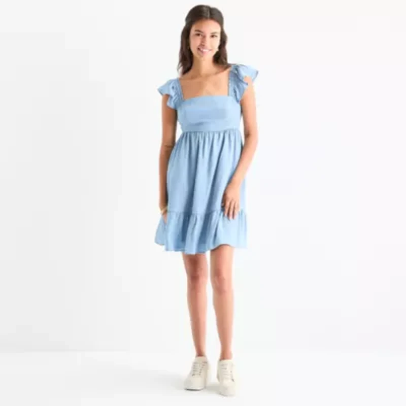by&by Womens Short Sleeve Fit + Flare Dress Juniors