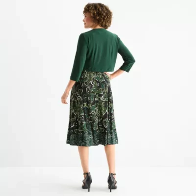 Danny & Nicole Womens Floral Midi Jacket Dress
