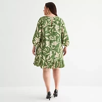 London Times Womens 3/4 Sleeve Floral Plus Shift Dress