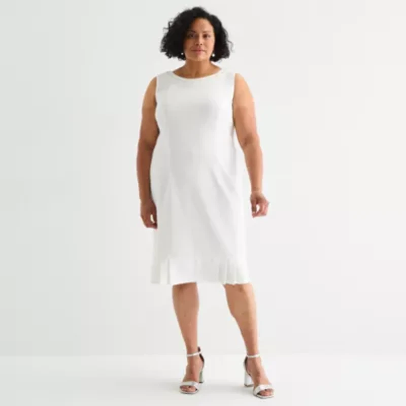 Maya Brooke Womens Pearl Trim Jacket Dress Plus
