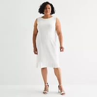 Maya Brooke Womens Pearl Trim Jacket Dress Plus