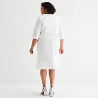 Maya Brooke Womens Pearl Trim Jacket Dress Plus