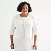 Maya Brooke Womens Pearl Trim Jacket Dress Plus