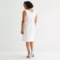 Maya Brooke Womens Pearl Trim Jacket Dress Plus