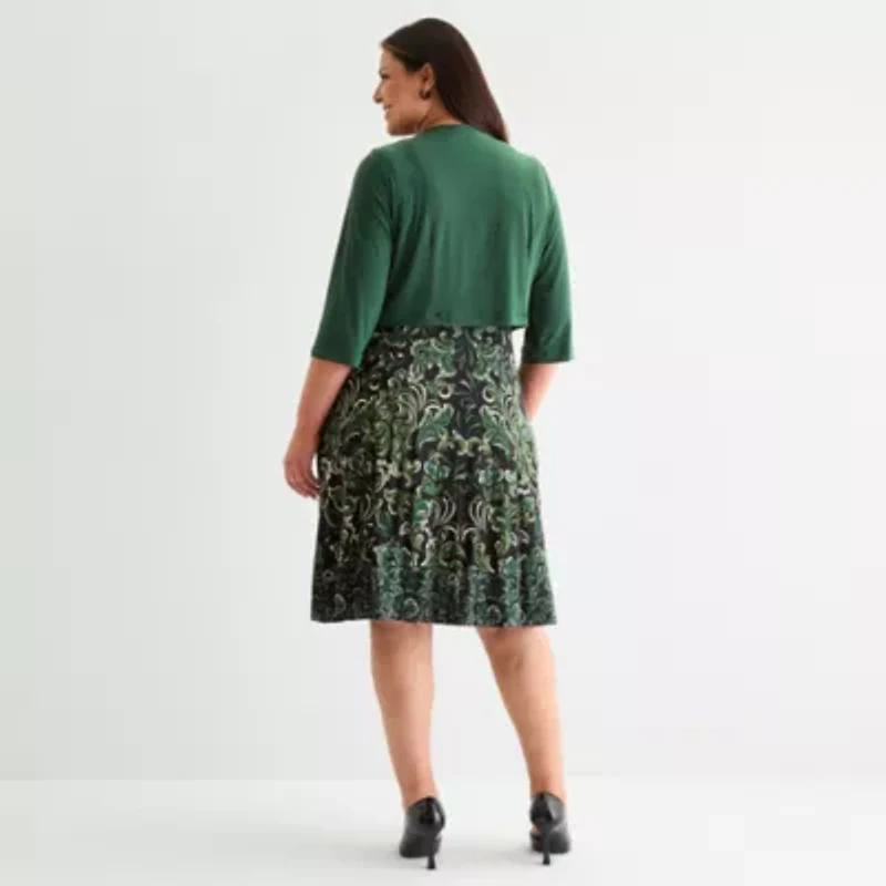 Danny & Nicole Womens Floral Midi Jacket Dress Plus