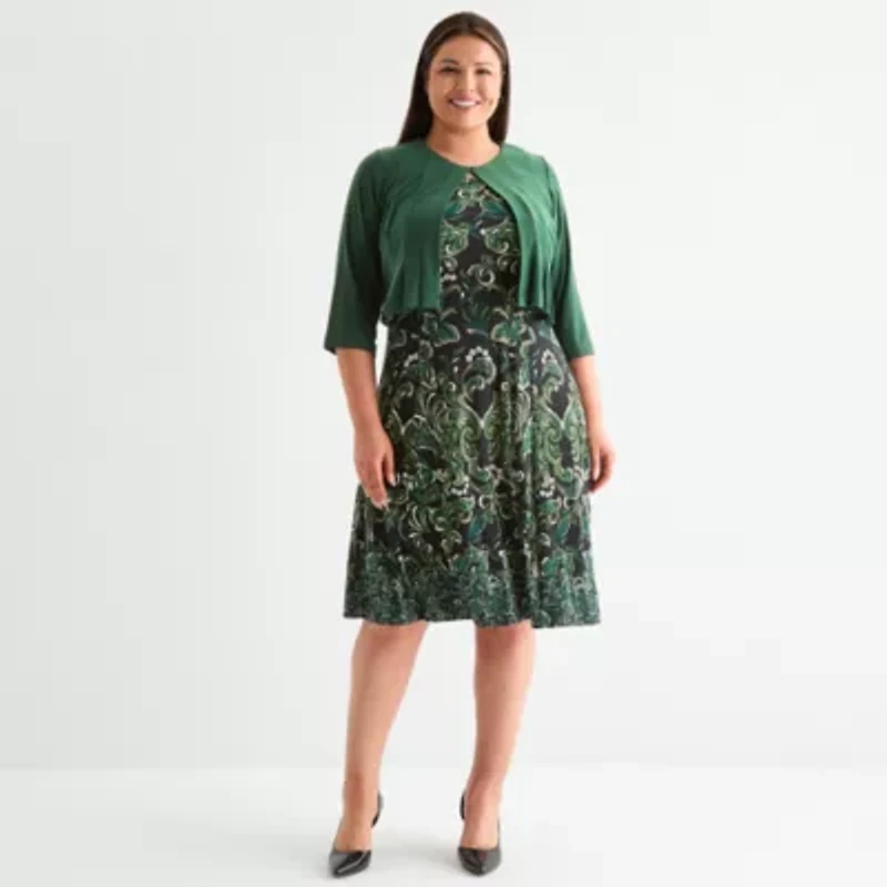 Danny & Nicole Womens Floral Midi Jacket Dress Plus