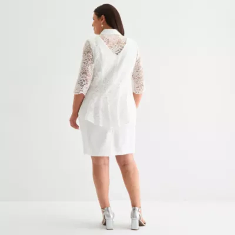 Maya Brooke Womens Jacket Dress Plus
