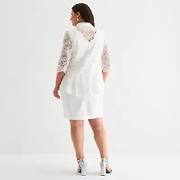 Maya Brooke Womens Jacket Dress Plus