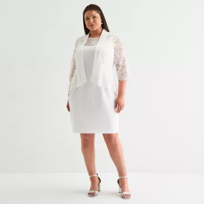 Maya Brooke Womens Jacket Dress Plus