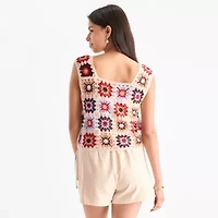 by&by Womens Juniors Square Neck Sleeveless Tank Top