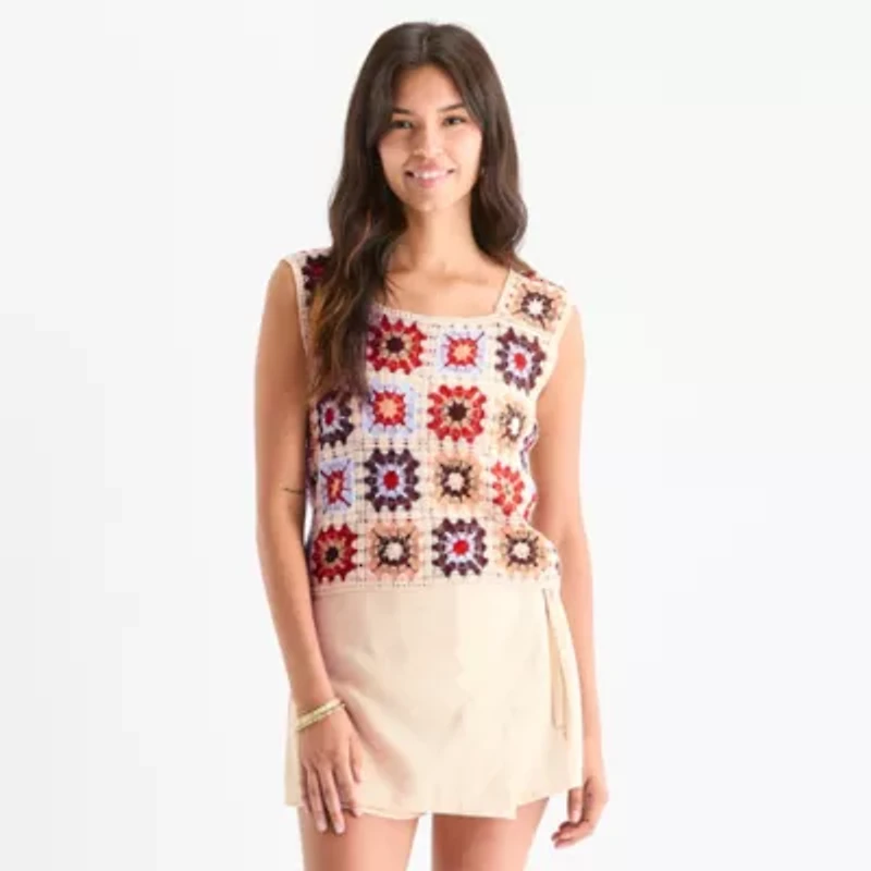 by&by Womens Square Neck Sleeveless Juniors Tank Top
