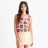 by&by Womens Juniors Square Neck Sleeveless Tank Top