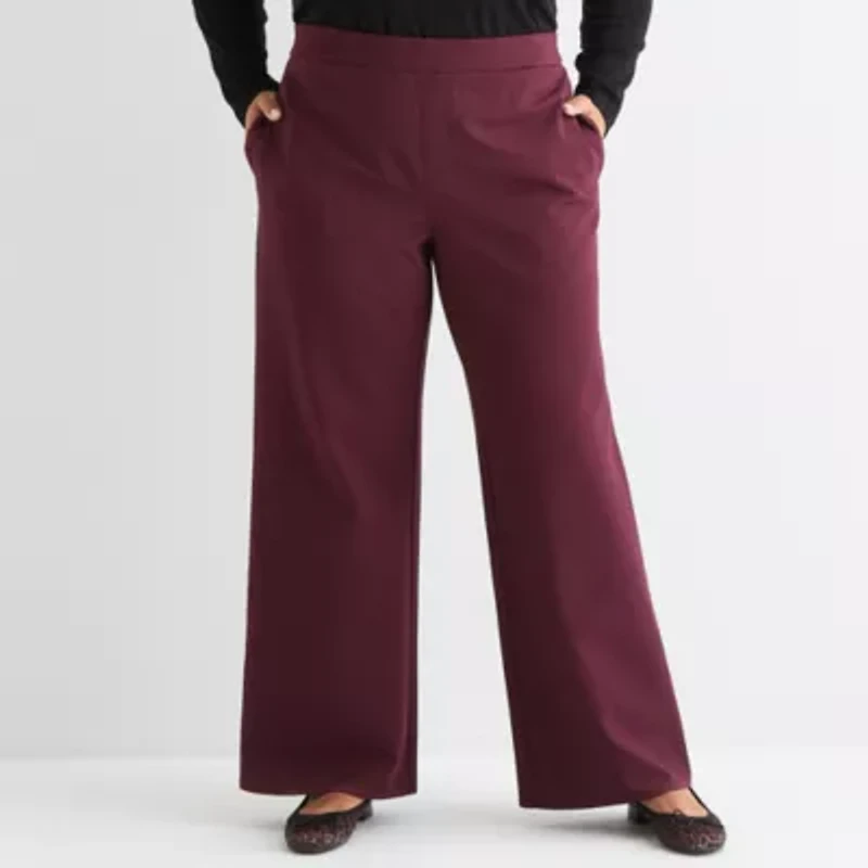 St. John's Bay Womens Loose Fit Wide Leg Plus Pull-On Pant