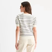 St. John's Bay Womens Crew Neck Short Sleeve Pullover Sweater