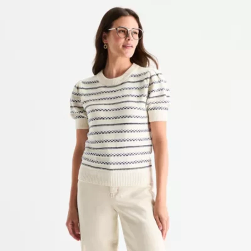 St. John's Bay Womens Crew Neck Short Sleeve Pullover Sweater