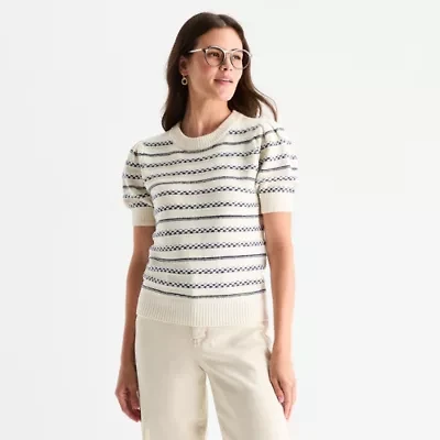 St. John's Bay Womens Crew Neck Short Sleeve Pullover Sweater