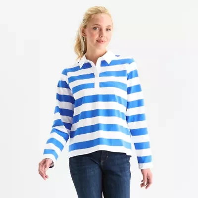 St. John's Bay Womens Long Sleeve Polo Shirt