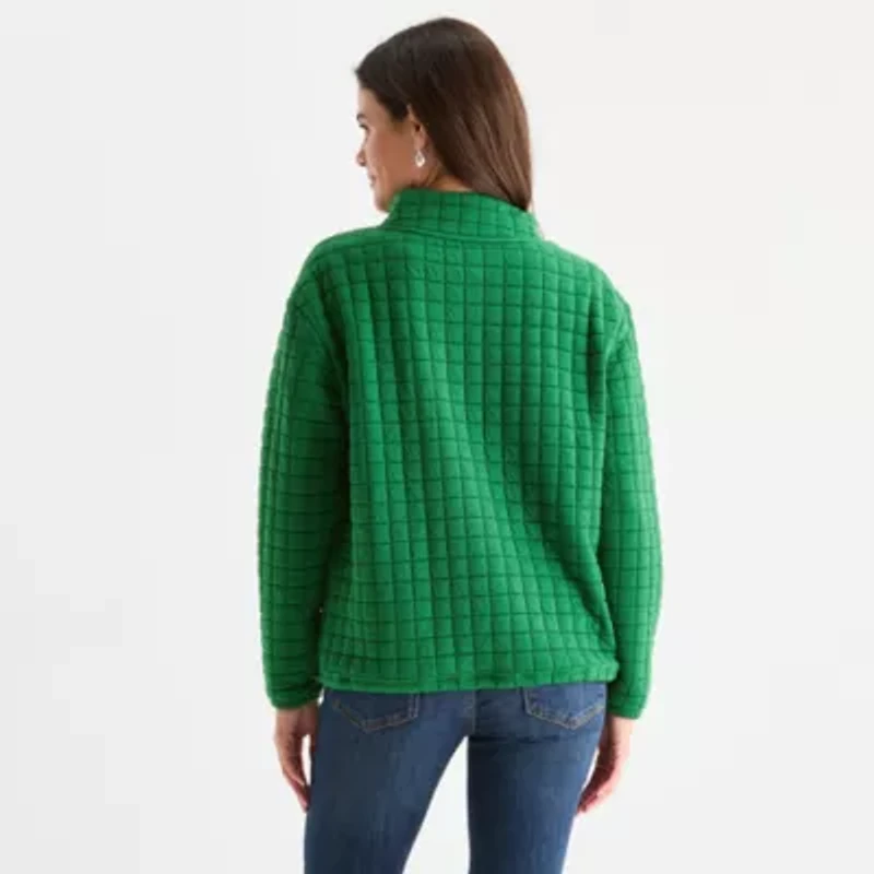 St. John's Bay Womens Mock Neck Long Sleeve Quarter-Zip Pullover