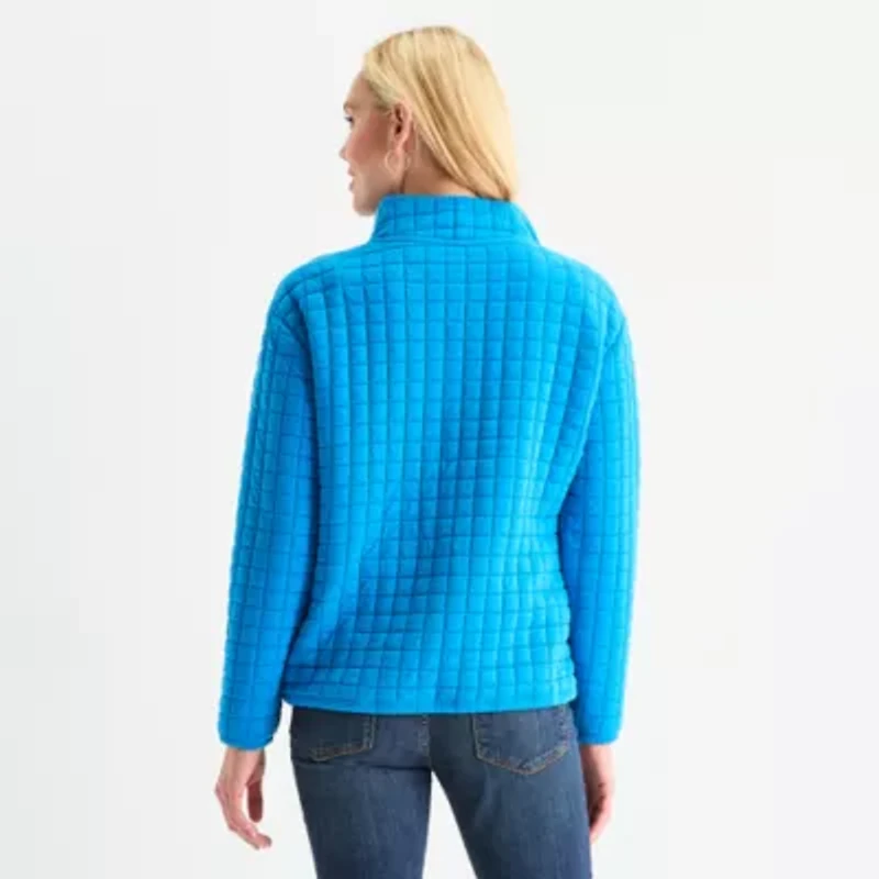 St. John's Bay Womens Mock Neck Long Sleeve Quarter-Zip Pullover