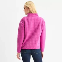 St. John's Bay Womens Mock Neck Long Sleeve Quarter-Zip Pullover