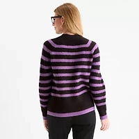 Liz Claiborne Womens Crew Neck Long Sleeve Striped Pullover Sweater
