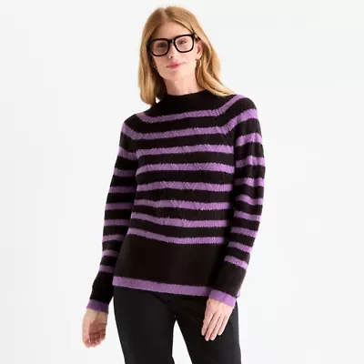 Liz Claiborne Womens Crew Neck Long Sleeve Striped Pullover Sweater