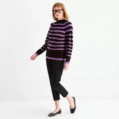 Liz Claiborne Womens Crew Neck Long Sleeve Striped Pullover Sweater