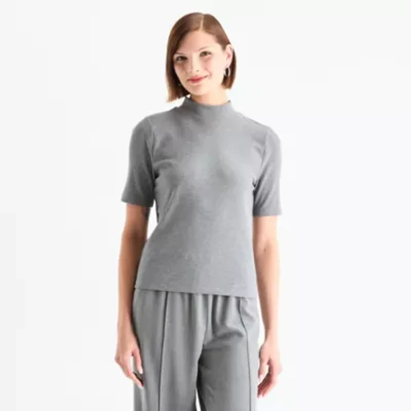 Stylus Womens Mock Neck Short Sleeve T-Shirt