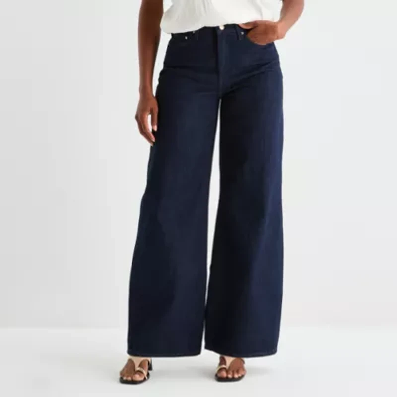 Worthington Womens High Rise Wide Leg Jean